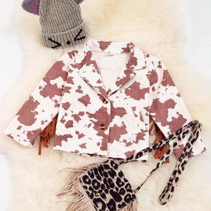 Girls Faux Suede Cow Print Blazer